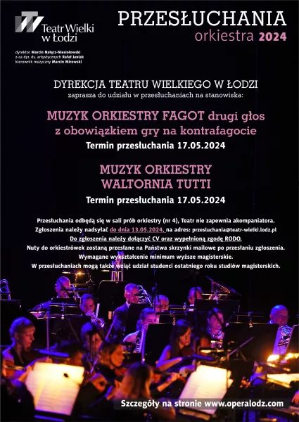Przesłuchania do Orkiestry Teatru Wielkiego w Łodzi