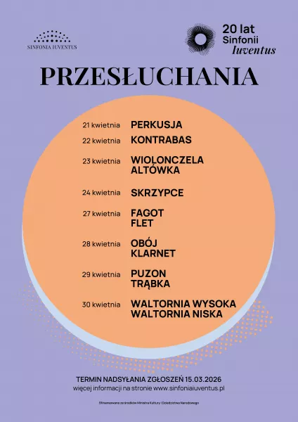 Polska Orkiestra Sinfonia Iuventus im. Jerzego Semkowa - przesłuchania dla muzyków do 30. roku życia - zgłoszenia do 15 marca 2026 r.
