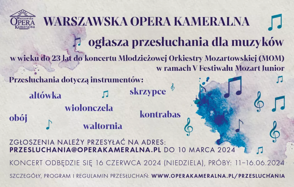 Przesłuchania do Młodzieżowej Orkiestry Mozartowskiej