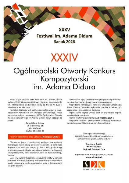 XXXII Ogólnopolski Konkurs Kompozytorski im. Adama Didura. - zgłoszenia do 24 sierpnia 2026 r.